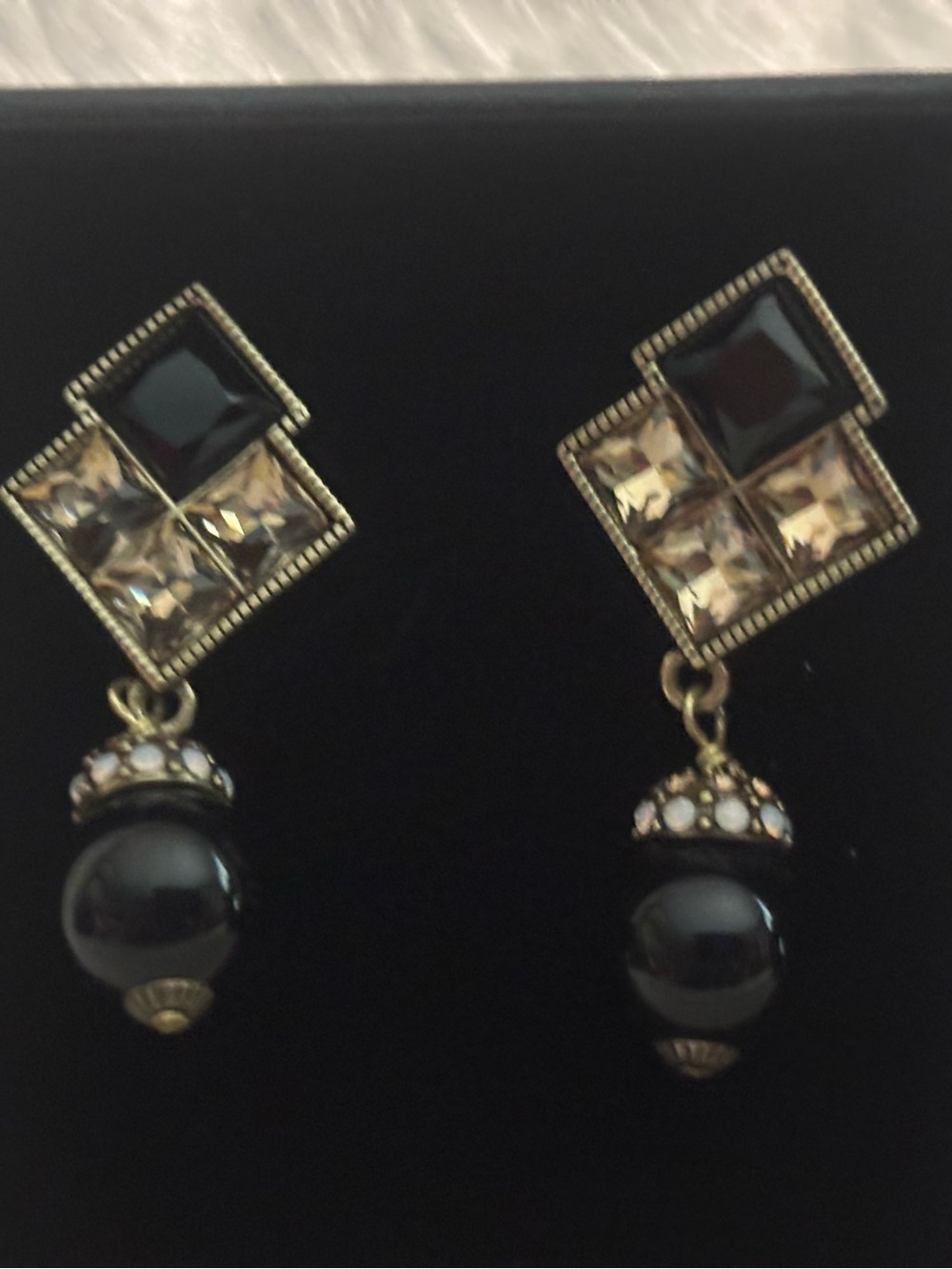 Heidi Daus Black and Gold Crystal Drop Earrings